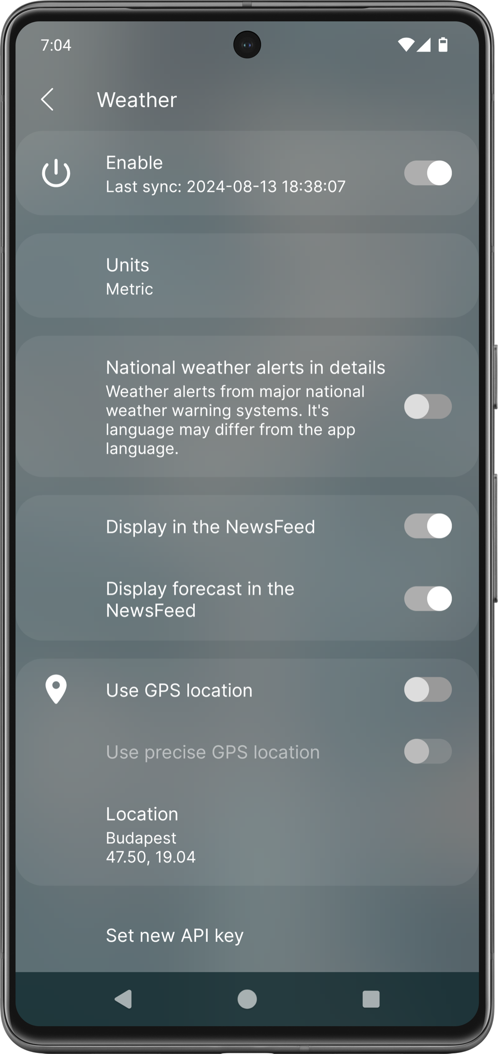 Weather settings preview