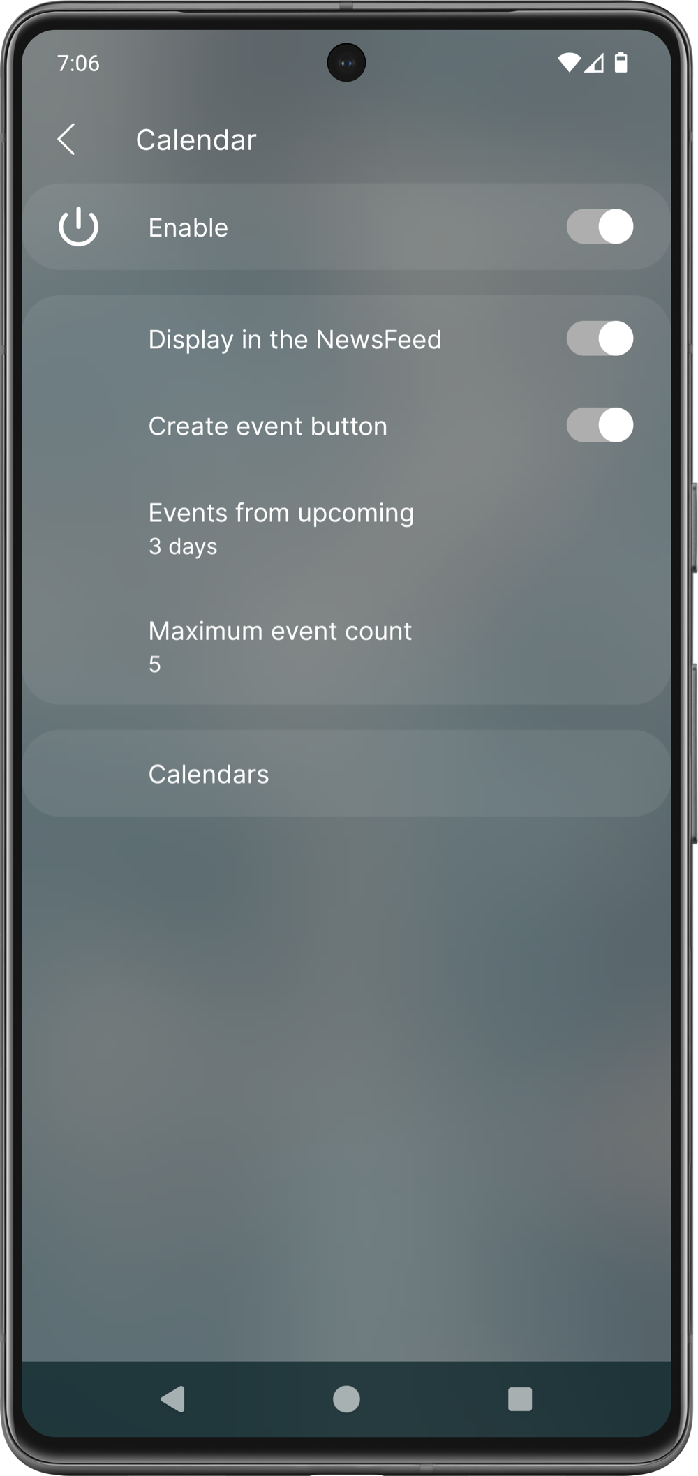 Calendar settings preview