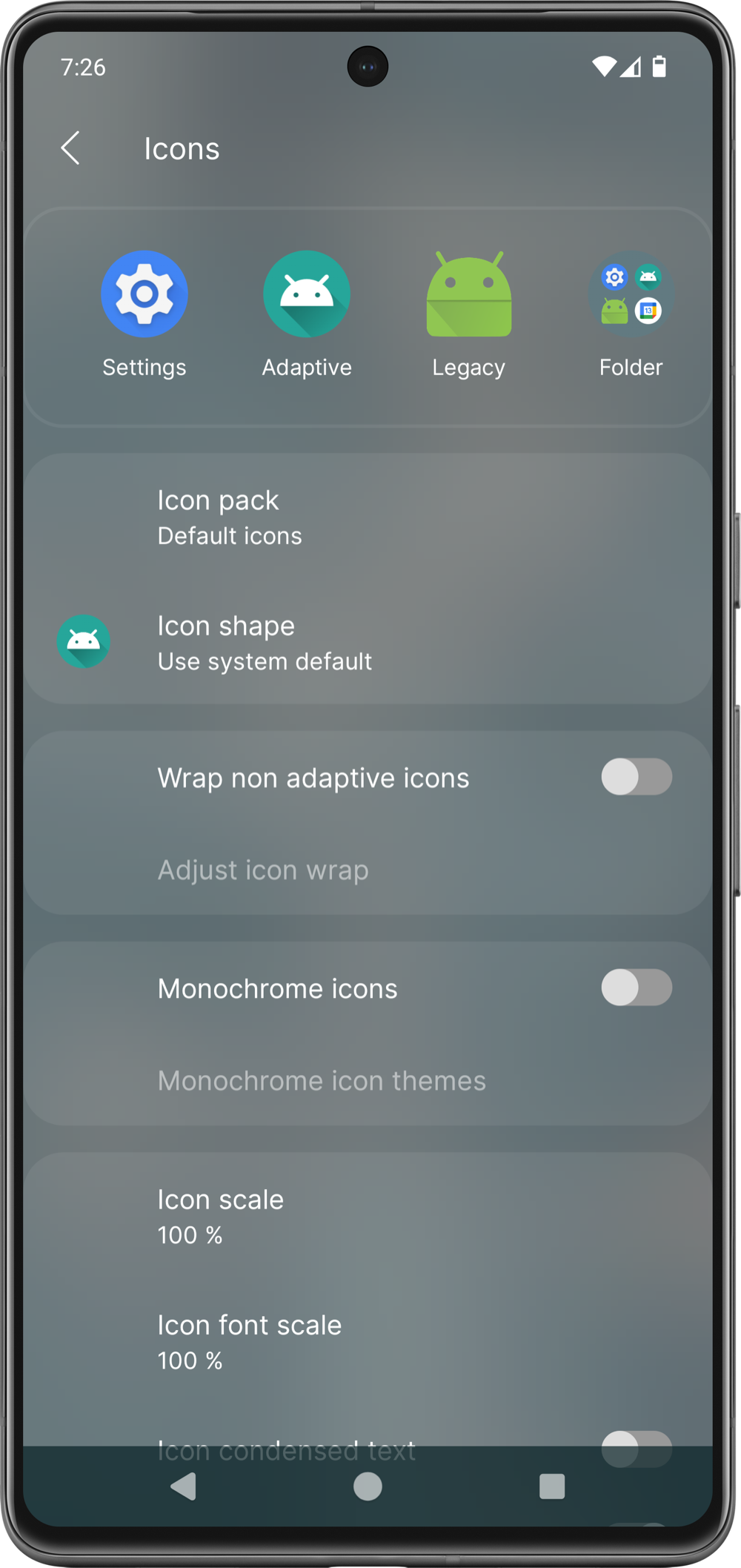 Icon settings preview