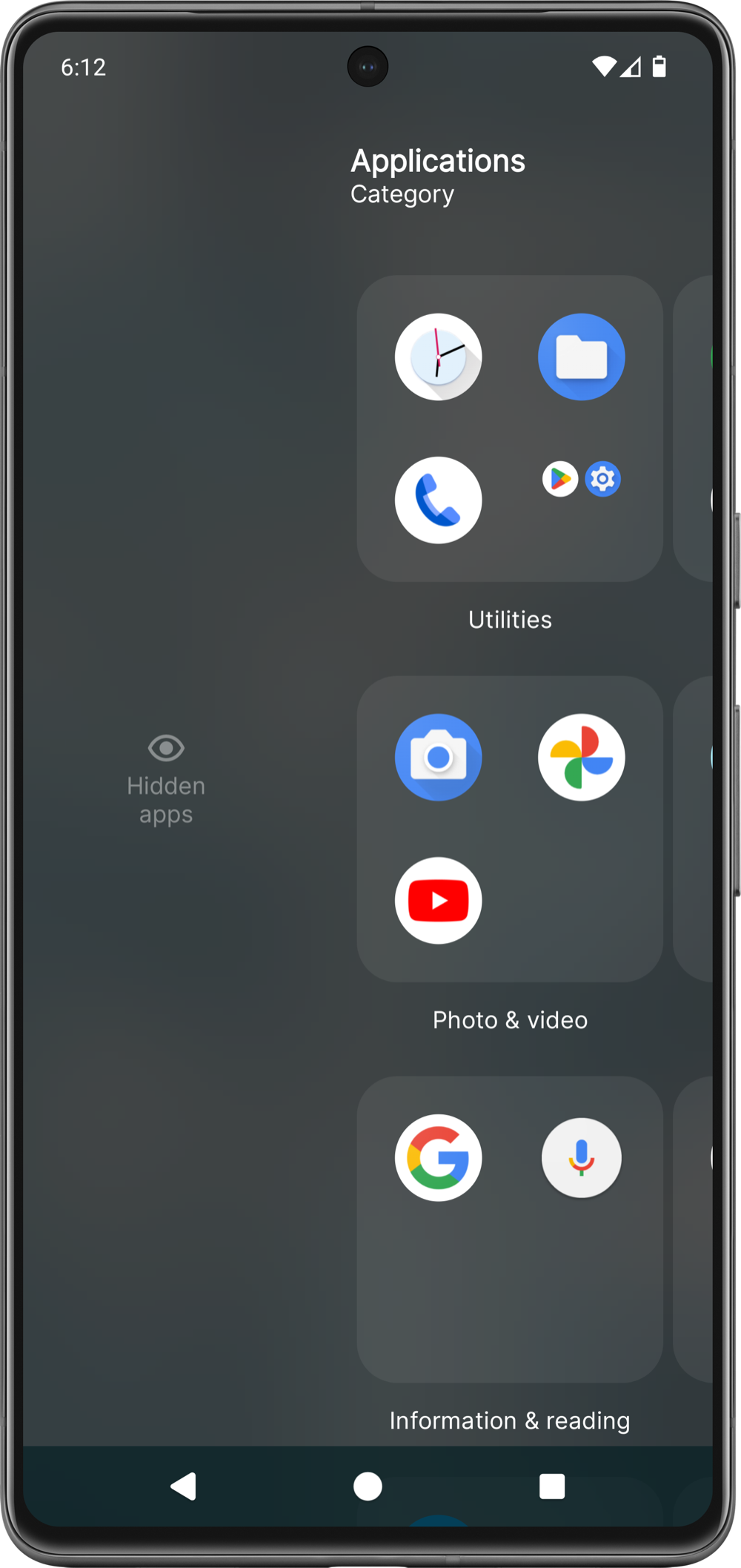 Hidden app drawer Hidden app drawer