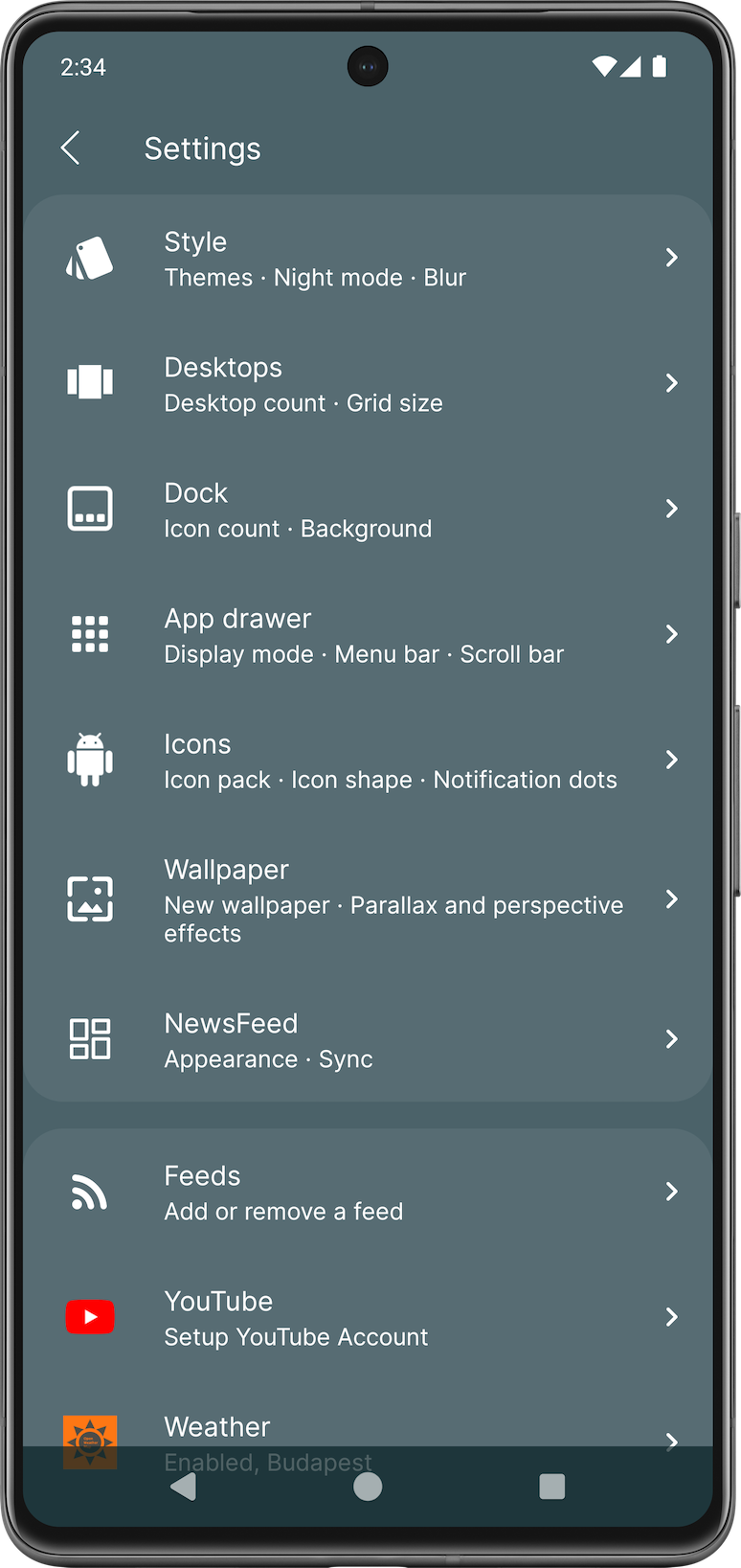 Settings screen