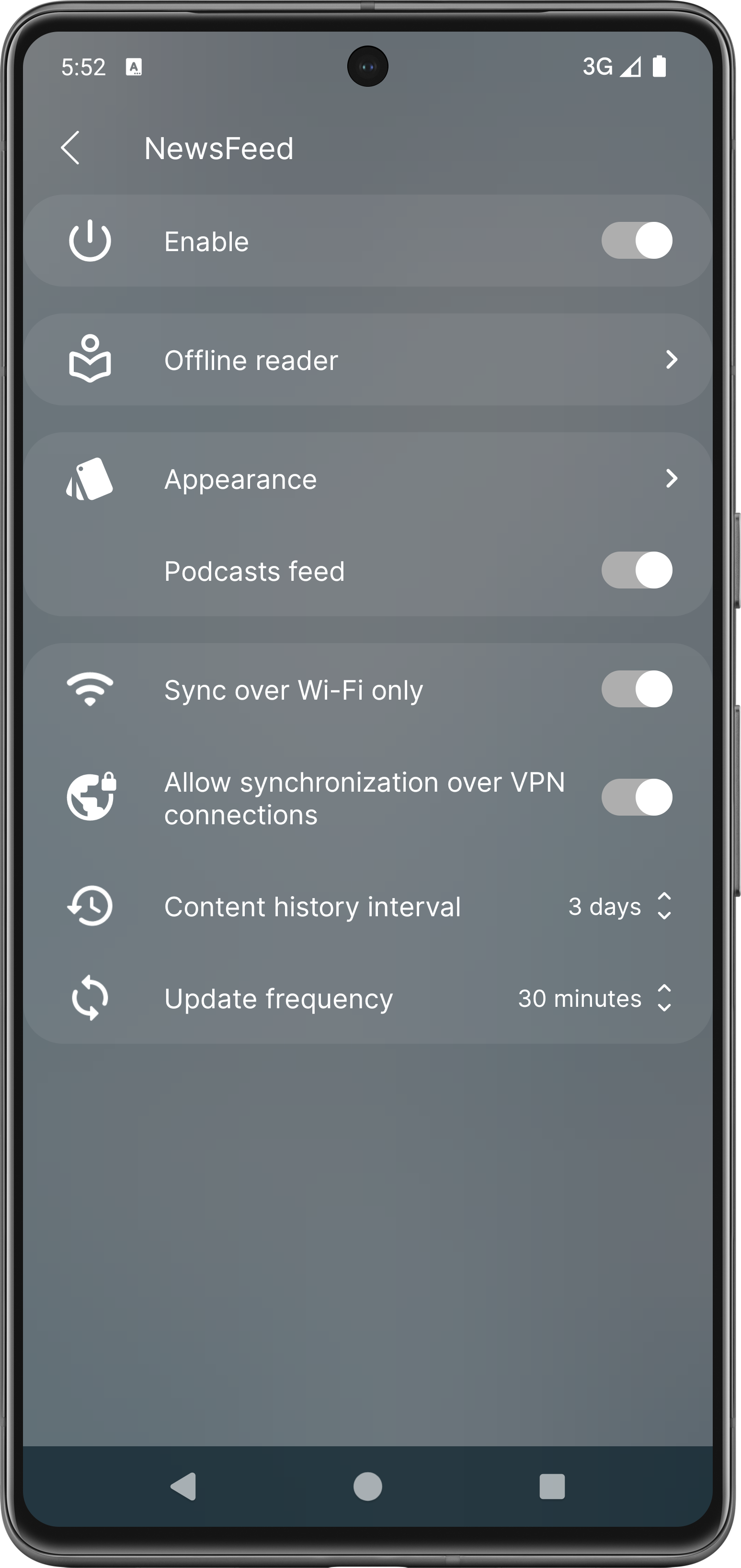 NewsFeed settings NewsFeed settings