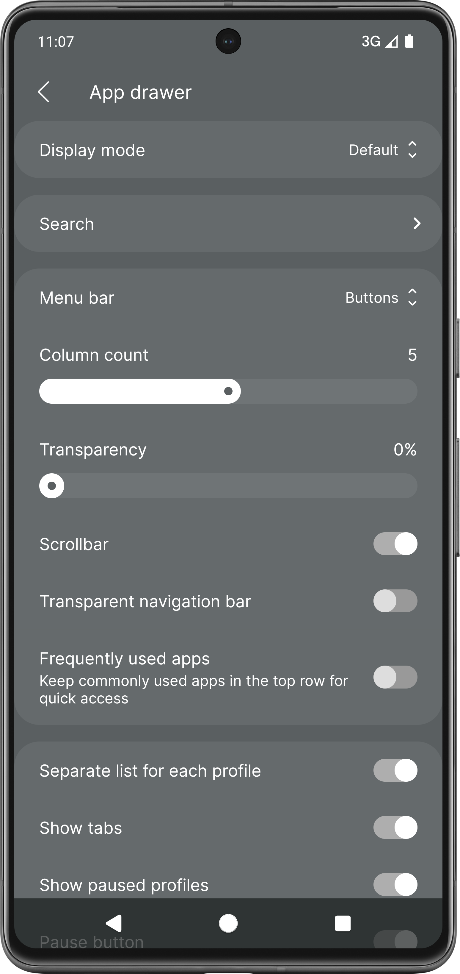 App drawer settings preview