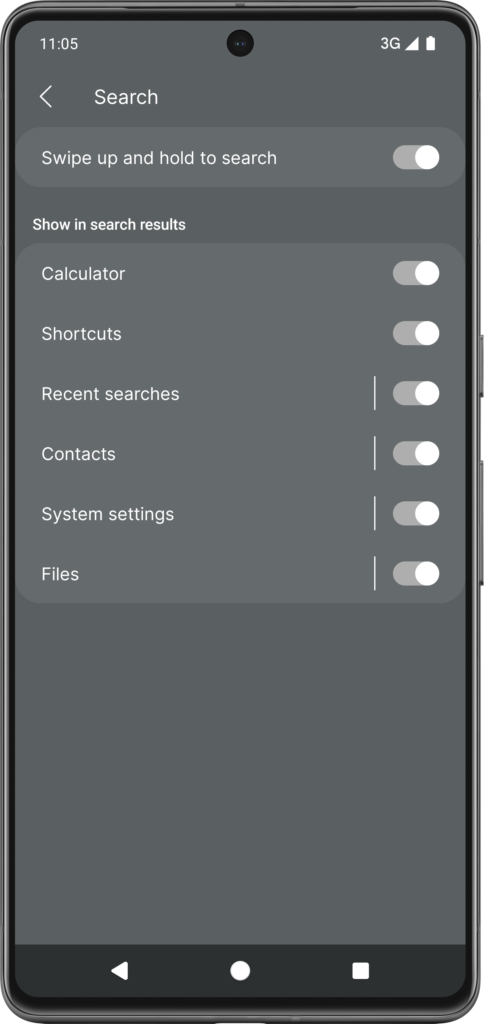 App drawer search settings