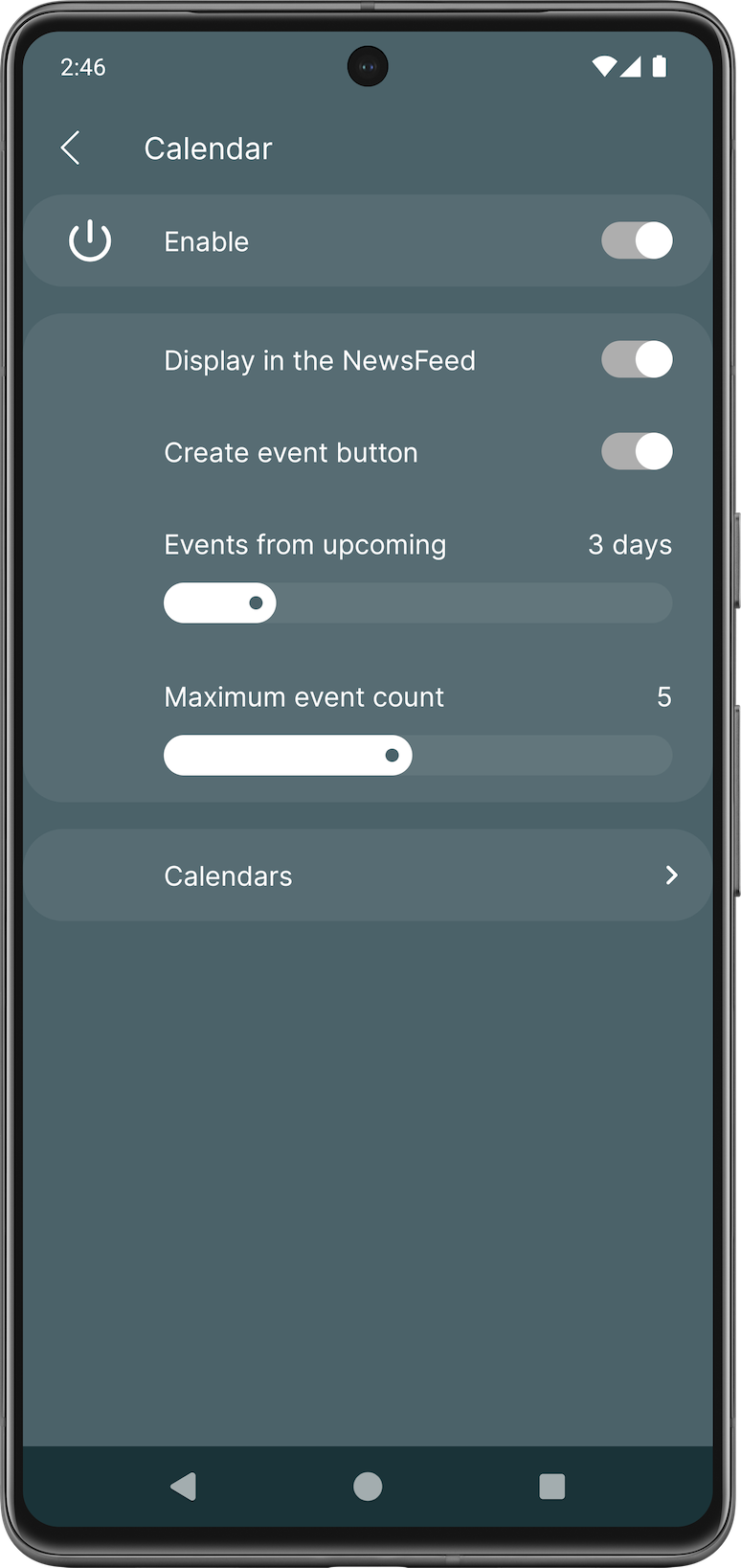 Calendar settings preview
