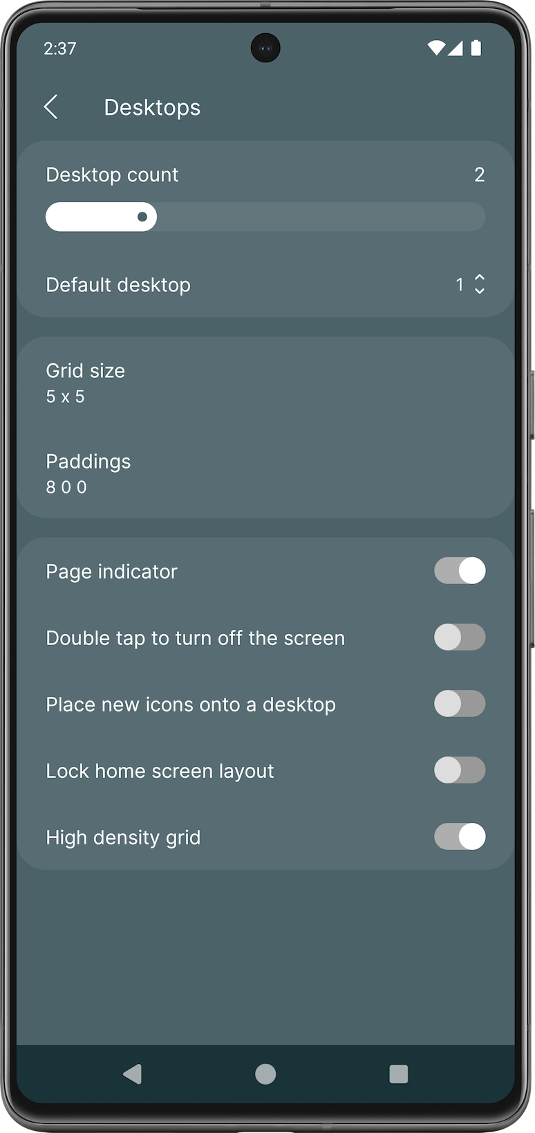 Desktops settings preview