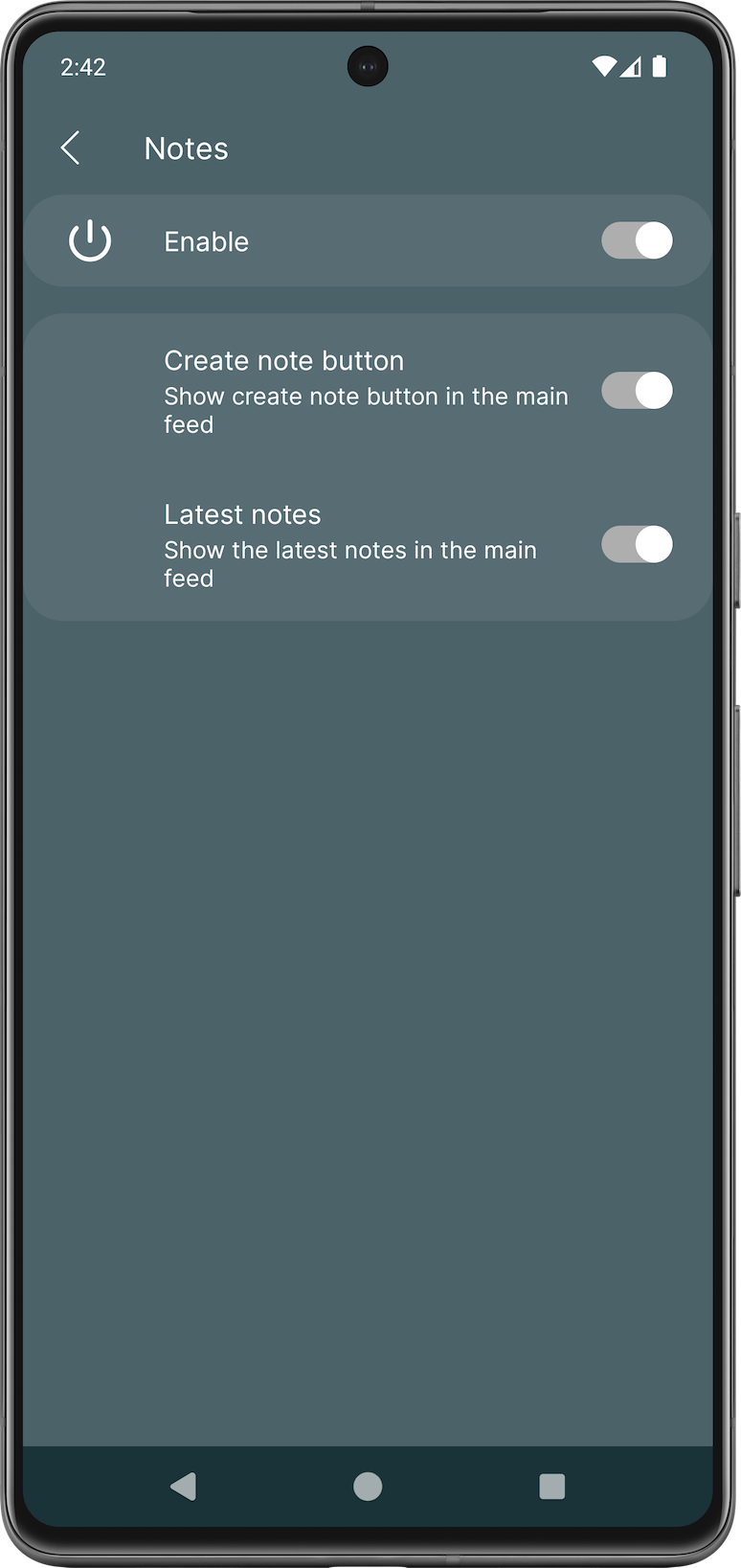 Notes settings preview