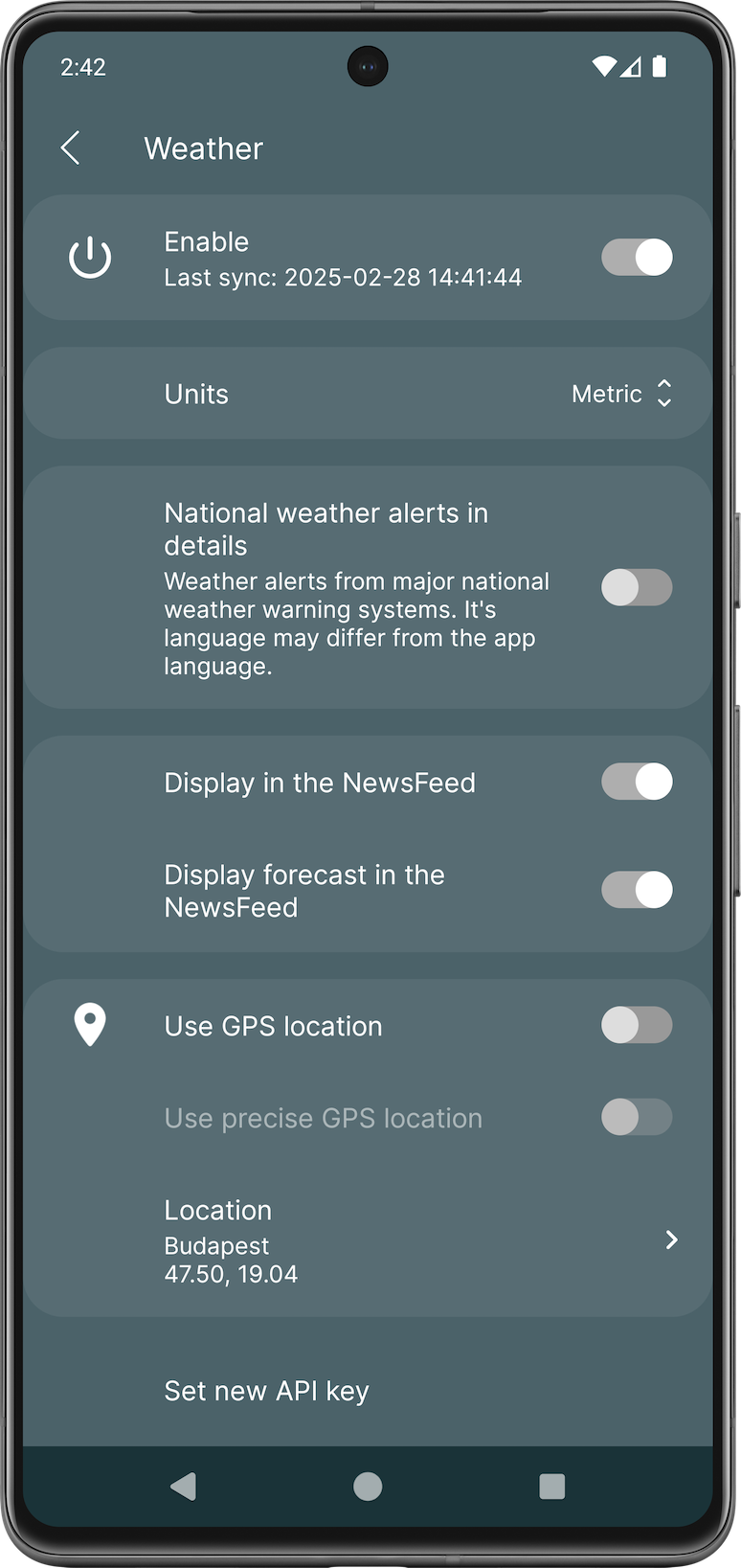Weather settings preview
