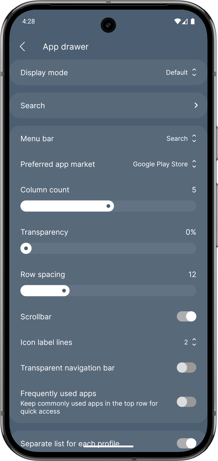App drawer settings preview