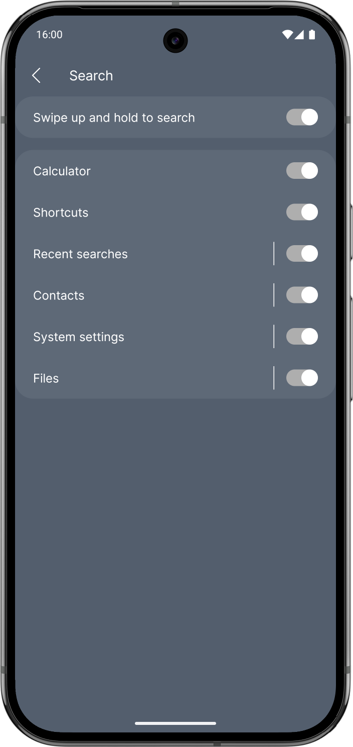 App drawer search settings