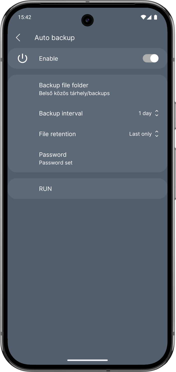 Auto backup settings preview