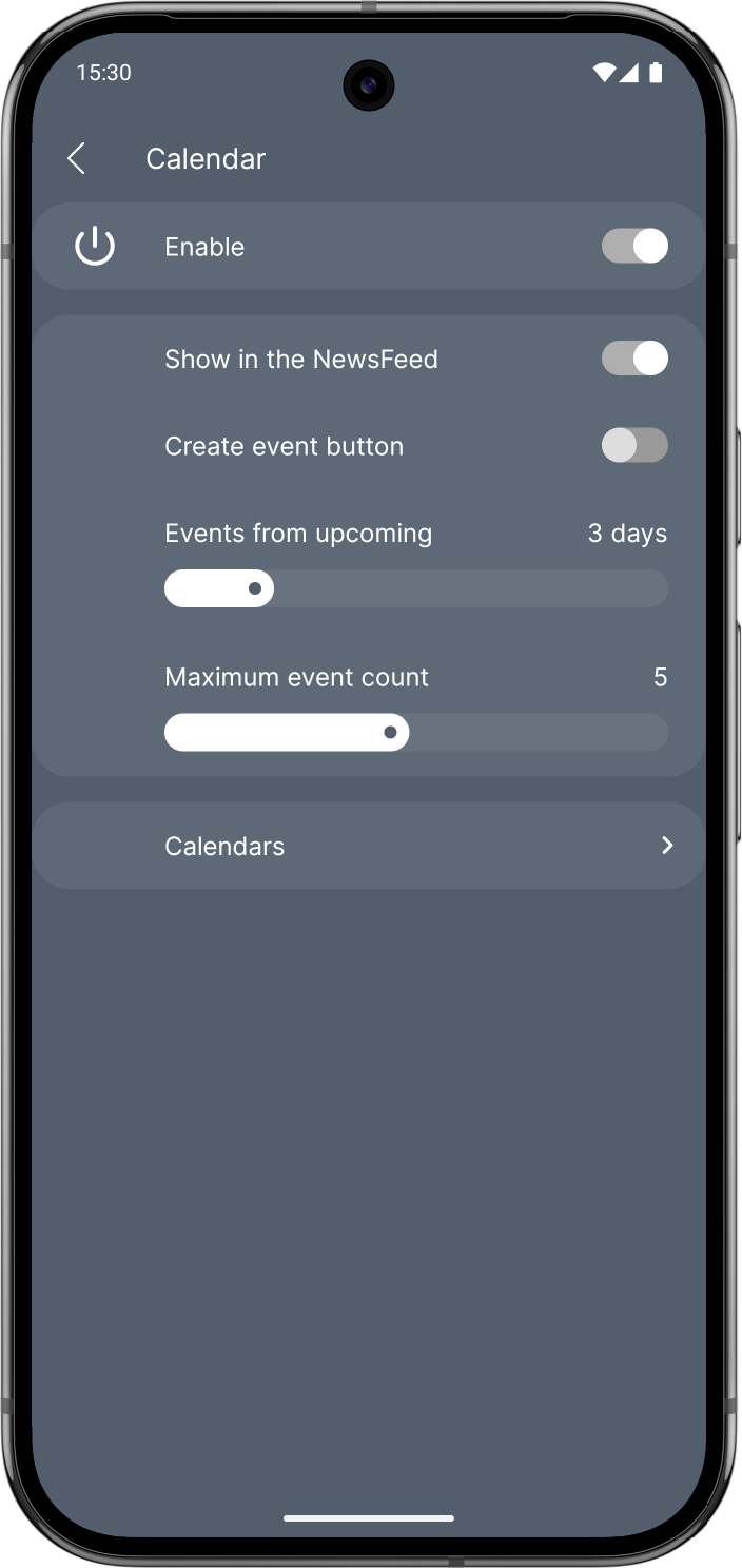 Calendar settings preview
