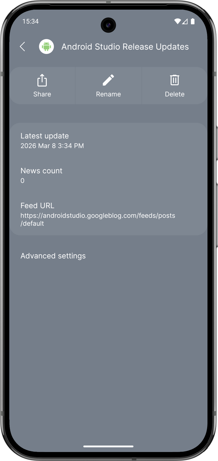 Feed details and settings preview