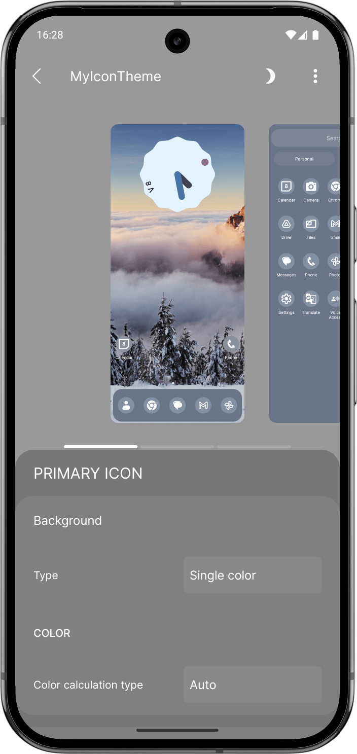 Monochrome icon theme editor preview