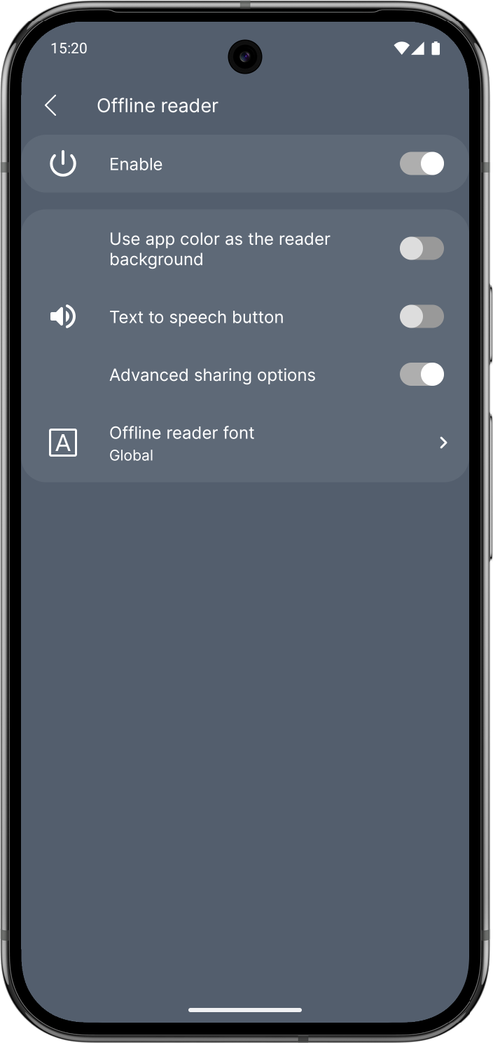 NewsFeed offline reader settings