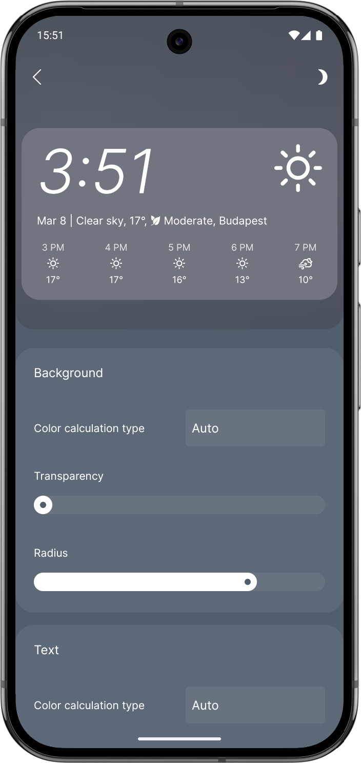 Built in widget configuration preview